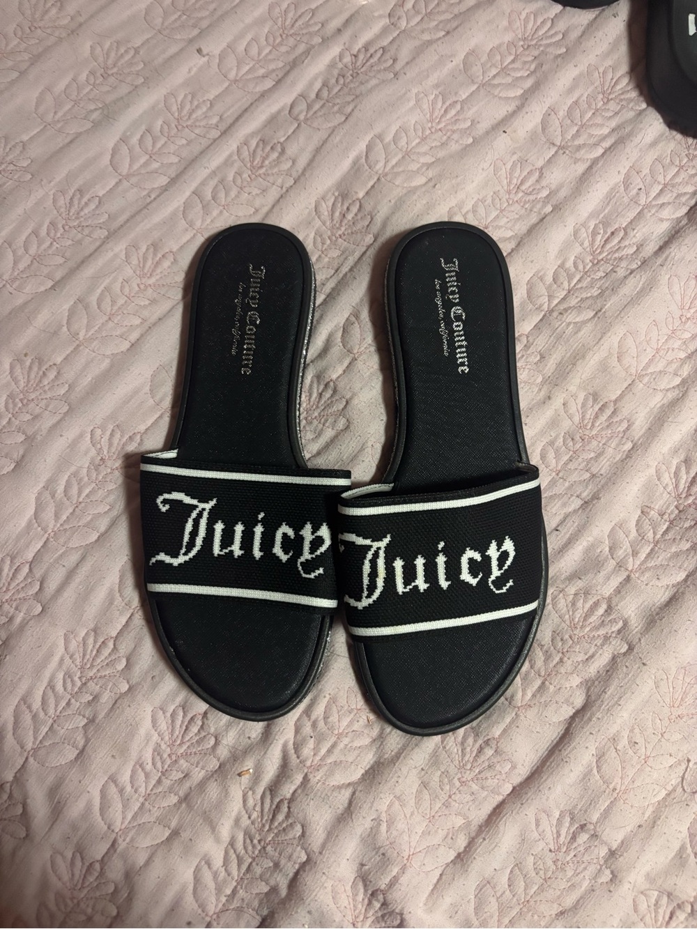 Juicy Couture Black and White Logo Slide Sandals - Women